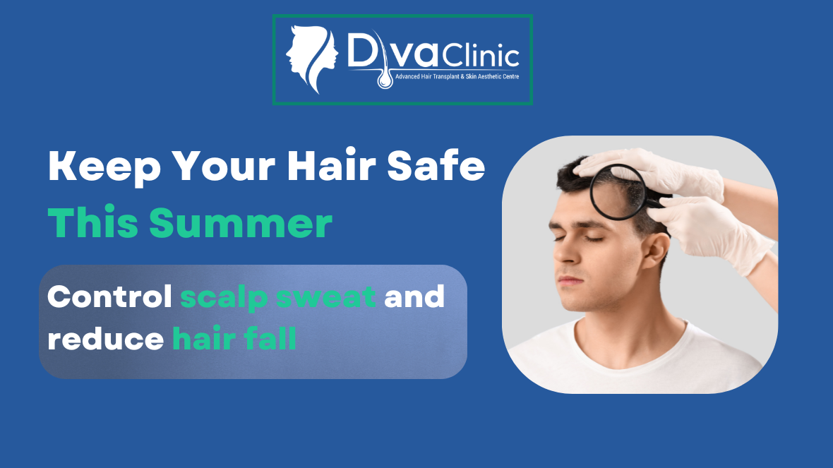 Diva Clinic summer hair care banner with scalp check and hair fall control message