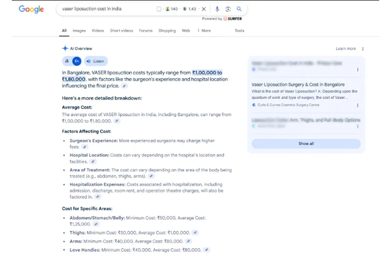 Vaser Liposuction Cost in India