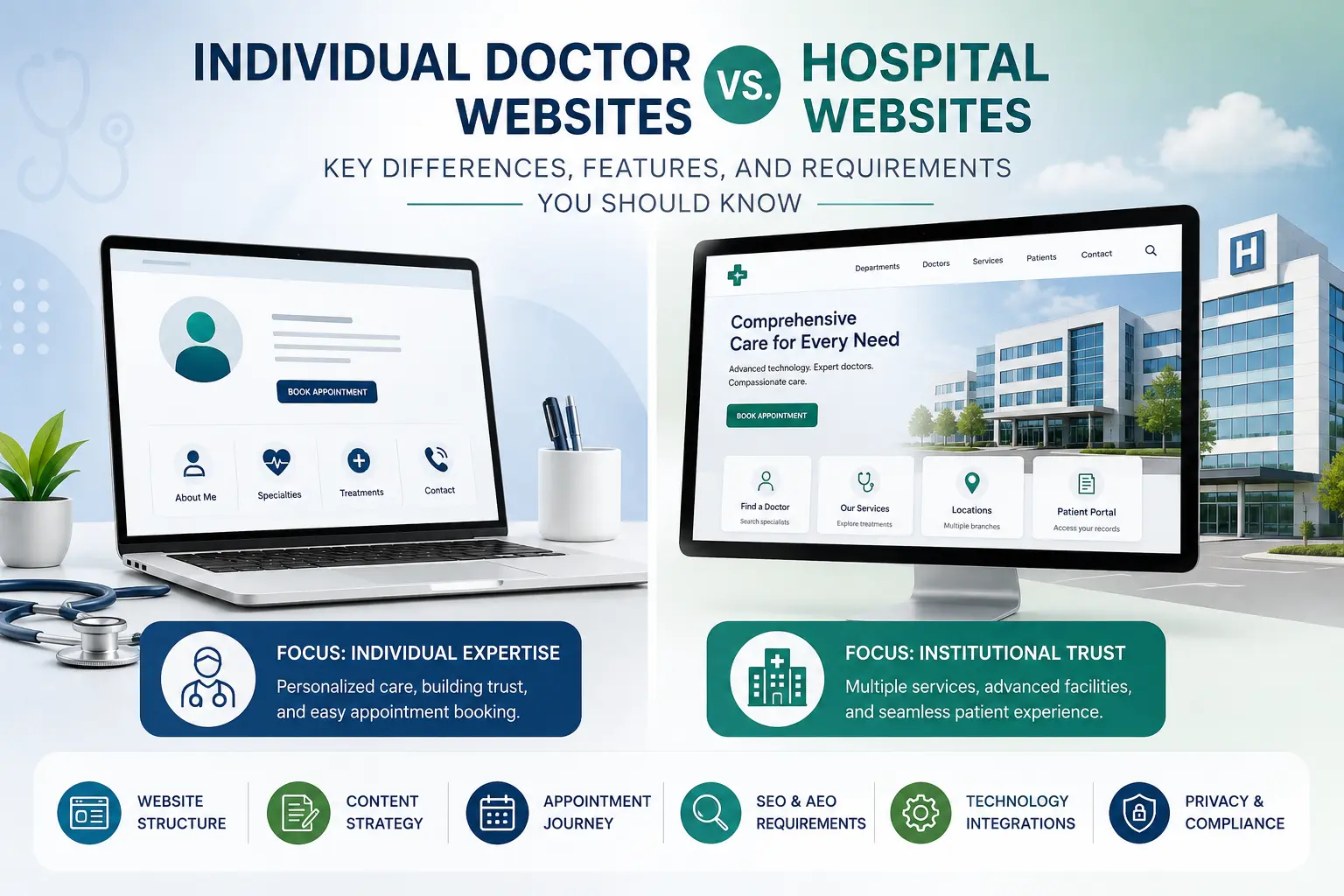 Individual Doctor Websites vs Hospital Websites: Features, Differences and Requirements