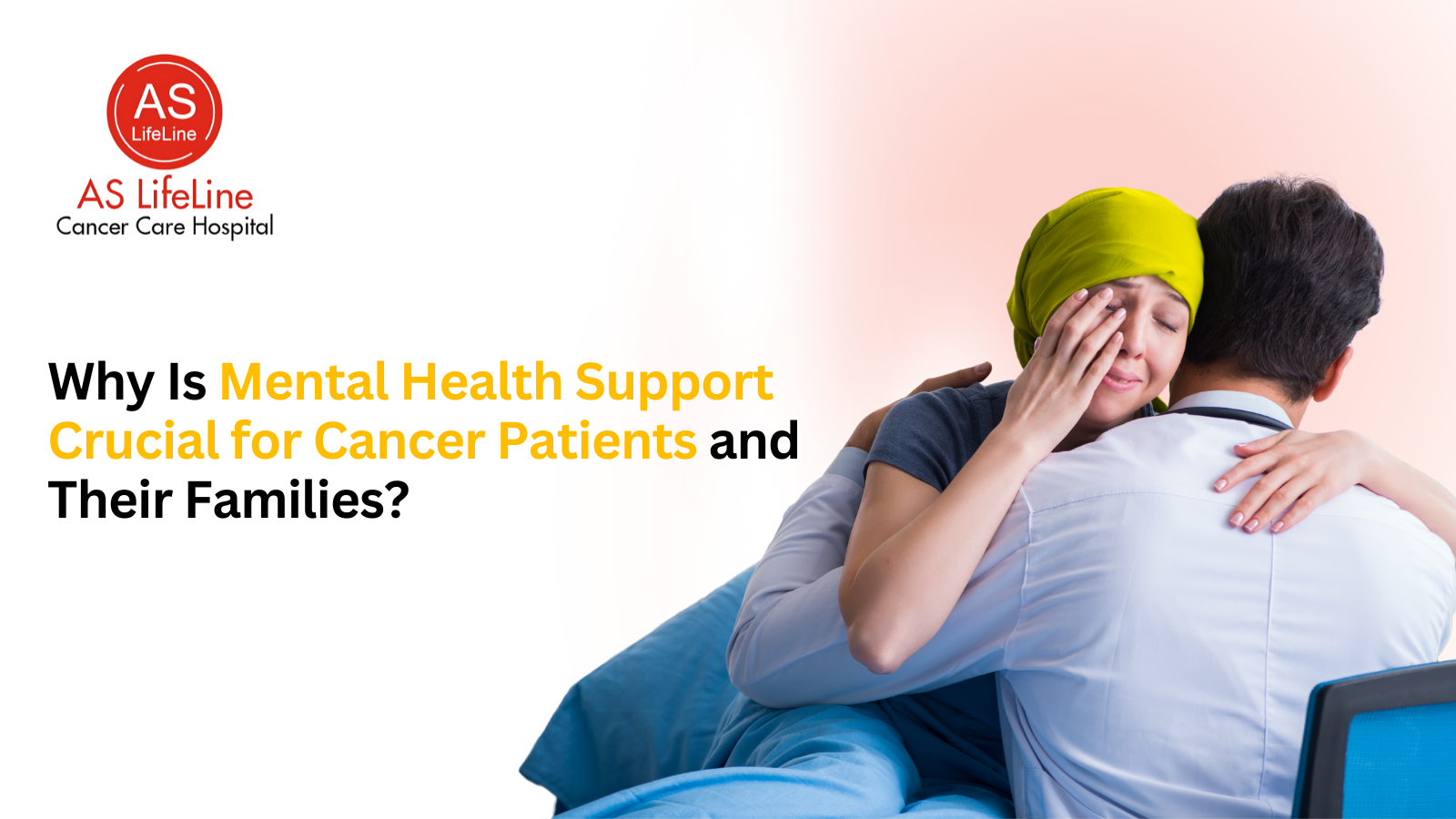 Cancer patient and caregiver receiving emotional support during treatment to address mental health challenges