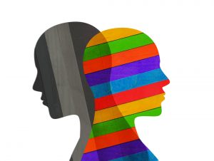 Gray head and colorful head