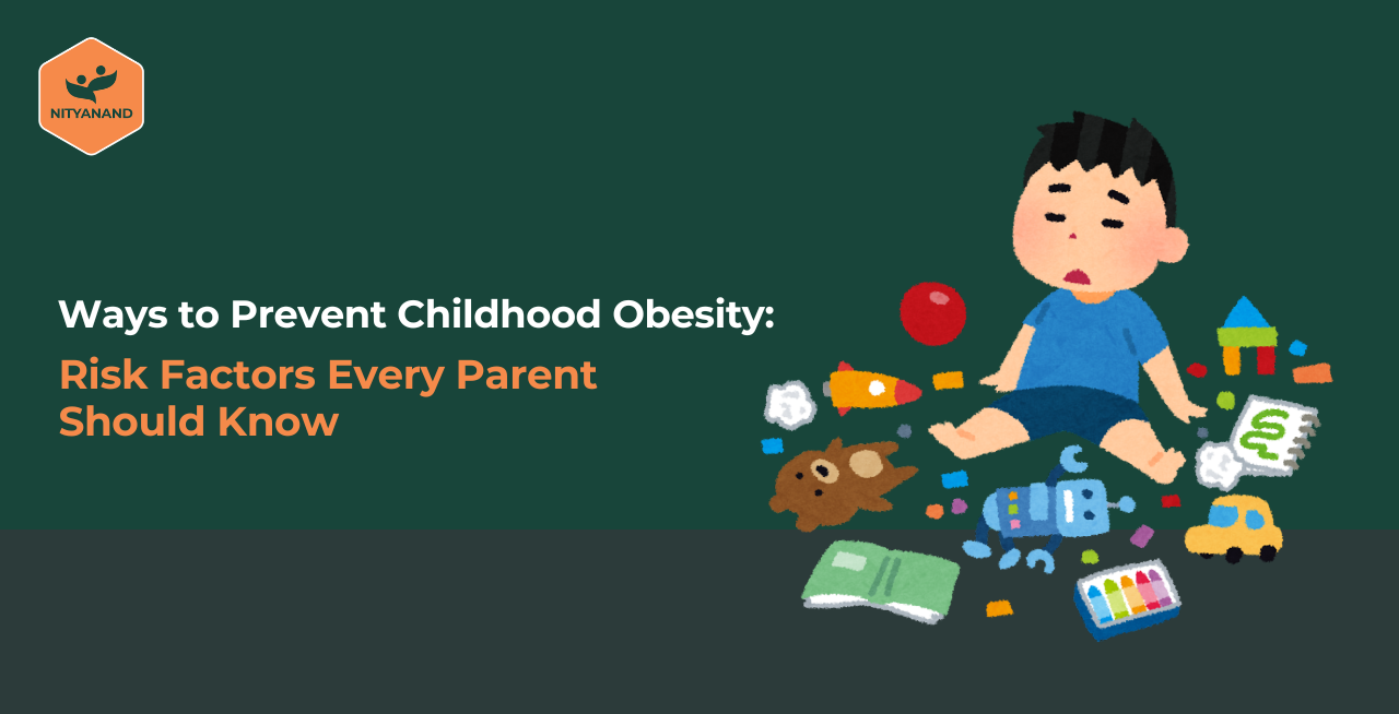 Illustrated child sitting surrounded by toys alongside the text 
