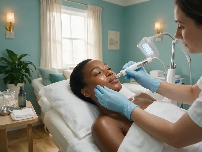 Clinician performing a cosmetic facial aesthetic treatment