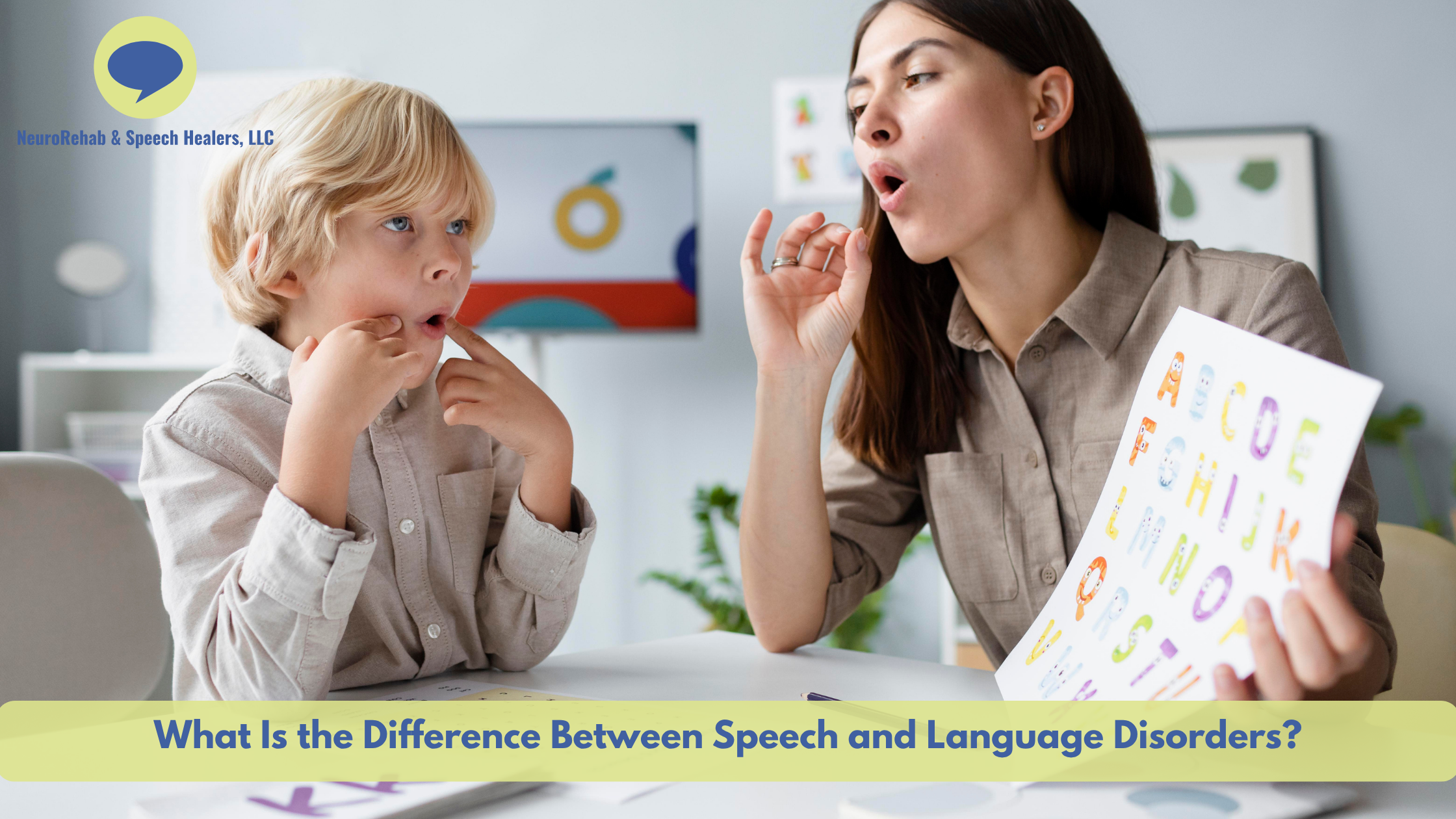 Child receiving speech therapy to address speech and language disorder differences