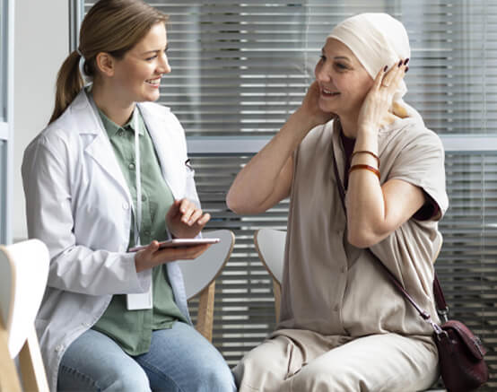 Patient discussing care plan with a caregiver