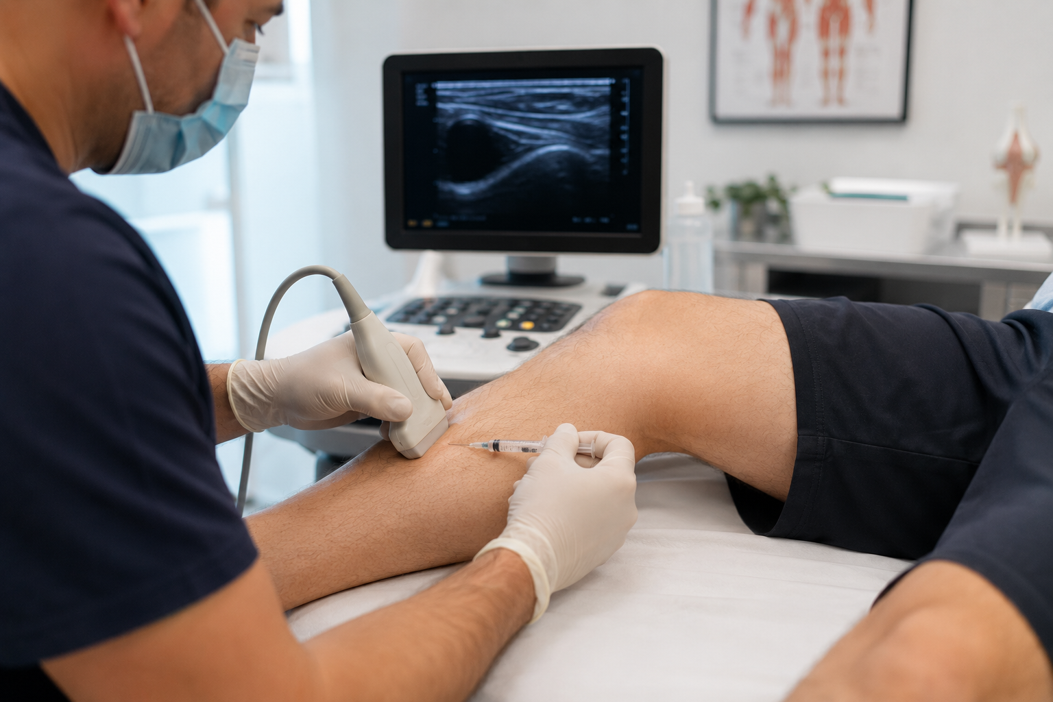 How Peripheral Nerve Block Injections Target Pain at Its Source Physician performing a peripheral nerve block injection using ultrasound guidance