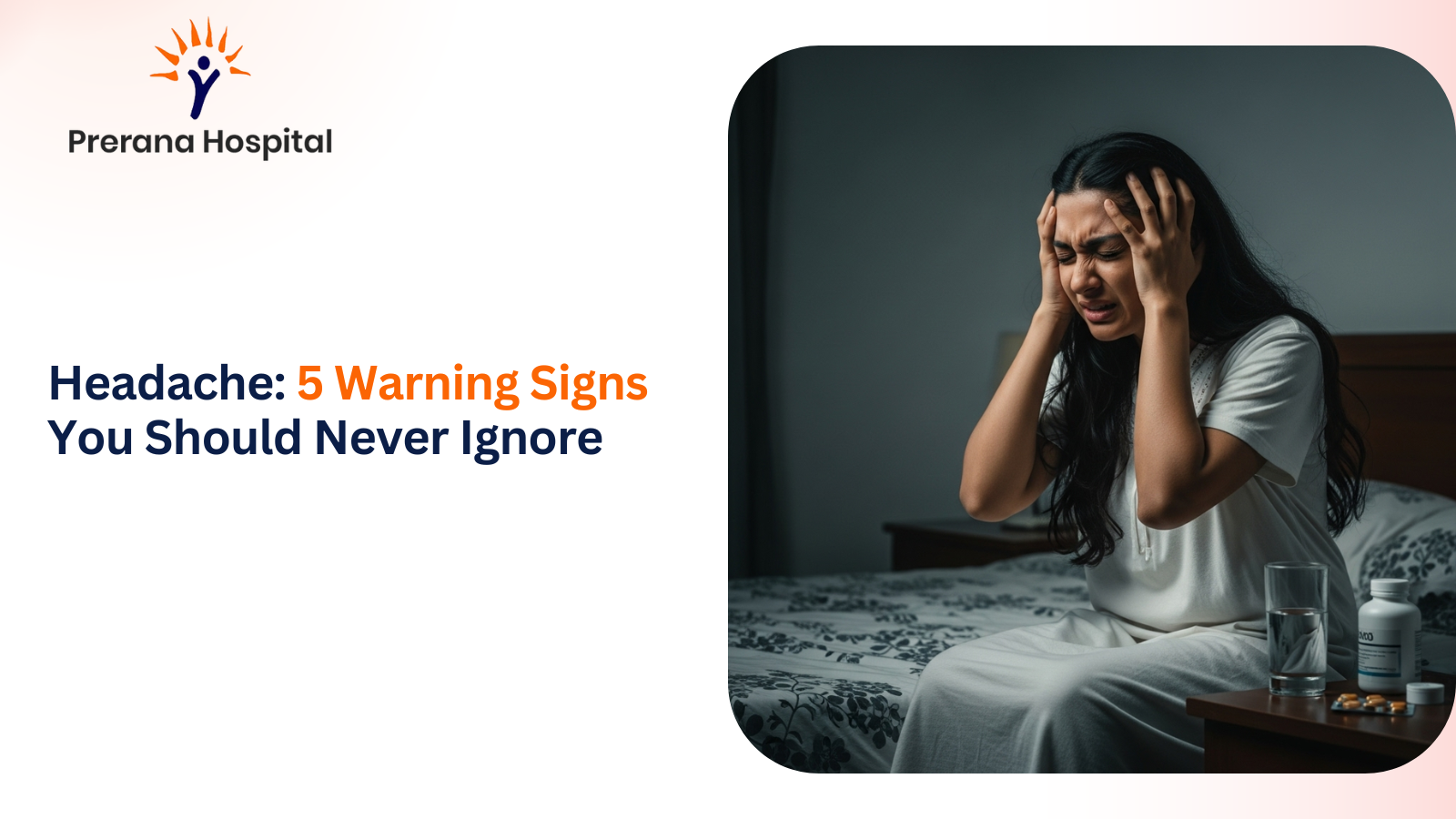 Woman holding head in pain showing signs of serious headache needing emergency medical attention