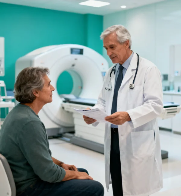 Physician consulting with an adult patient in their 40s at First Medical Center in Cerritos
