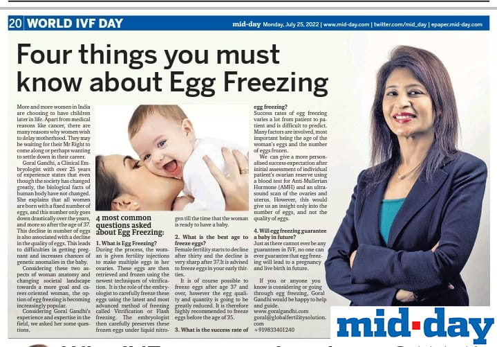 Four things you must know about Egg Freezing in Midday News Paper