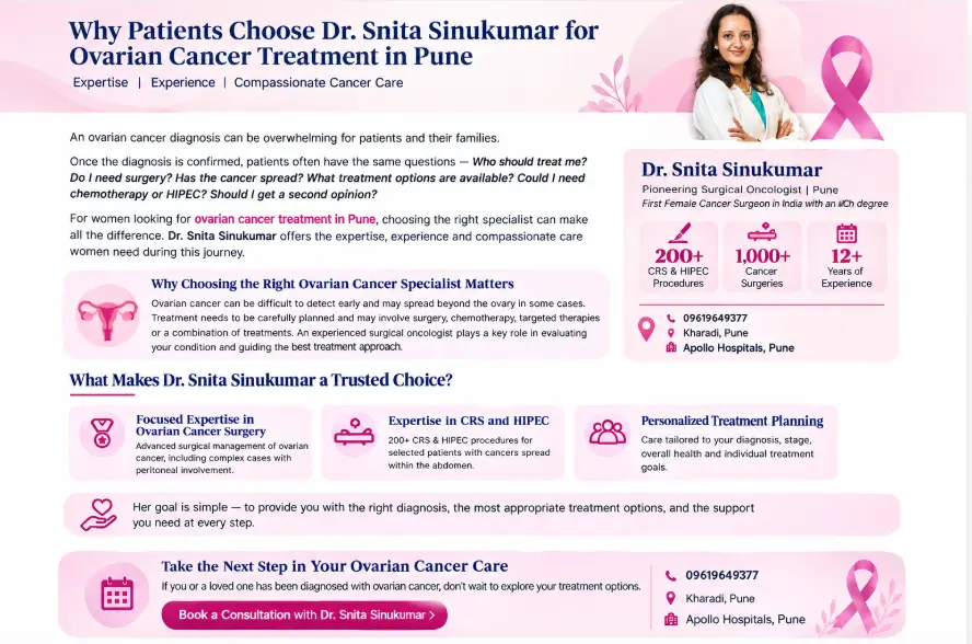 Why Patients Choose Dr. Snita Sinukumar for Ovarian Cancer Treatment in Pune