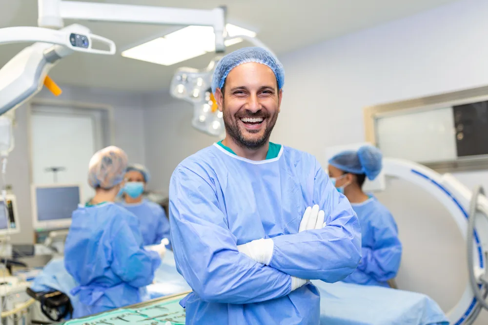 Robotic surgical system in use during breast surgery