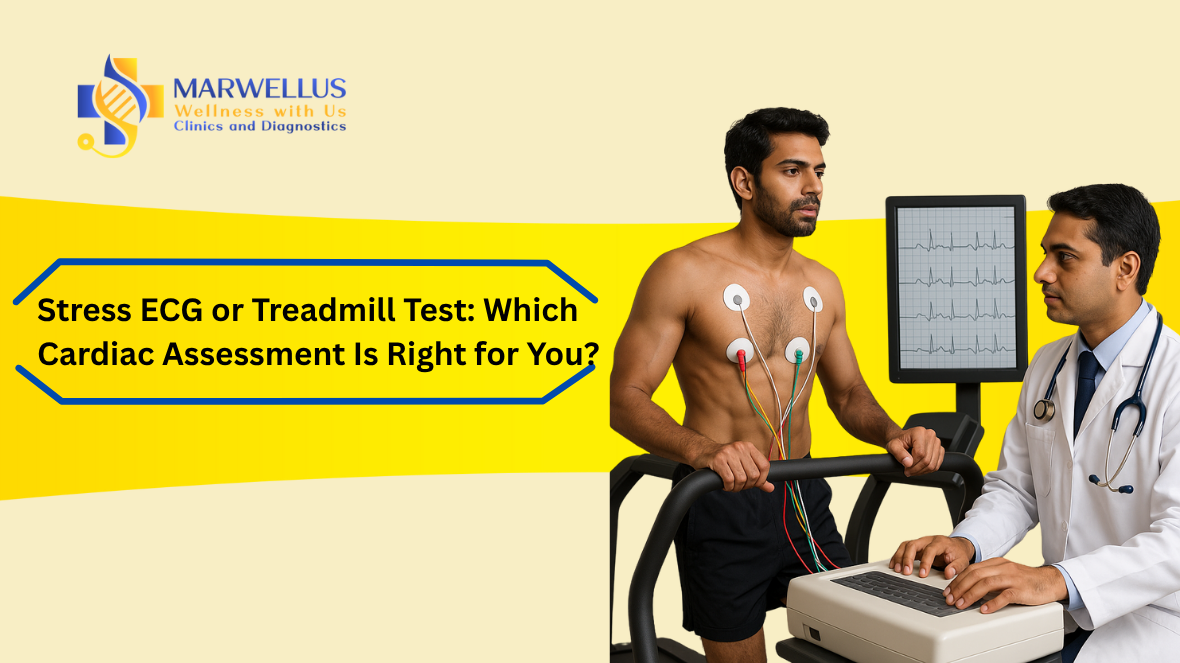 Patient undergoing a treadmill test while connected to ECG electrodes to assess heart health and detect cardiac abnormalities