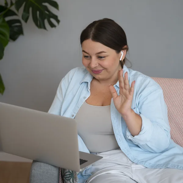 Montana woman on a secure video visit with her physician