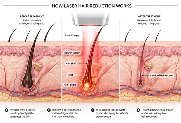 Close-up of skin area treated with laser hair reduction