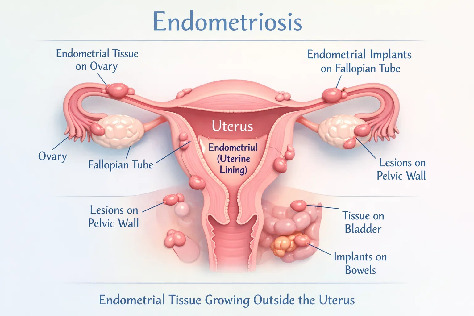 Diagram explaining endometriosis in adolescents.