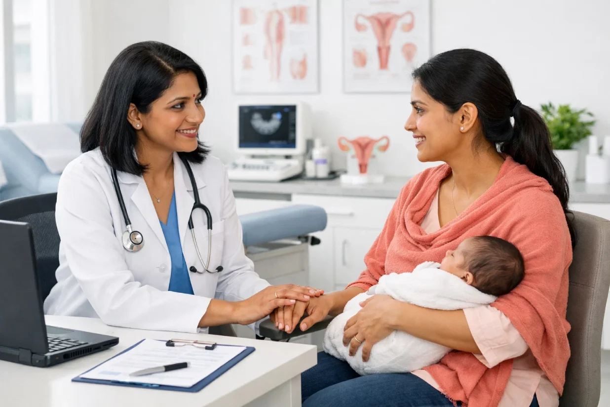 Postpartum care consultation with gynecologist at Mayflower Hospital