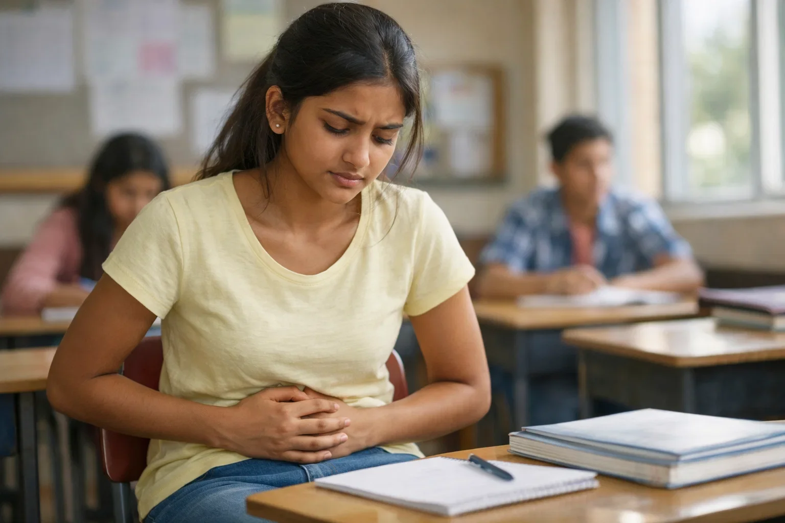 Teenage girl experiencing severe period pain