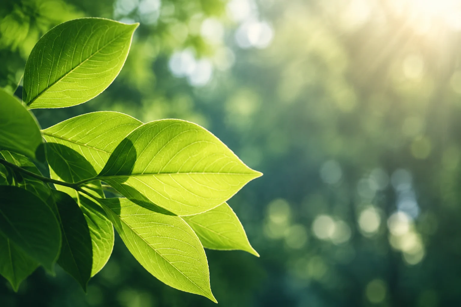 Sunlight illuminating fresh green leaves