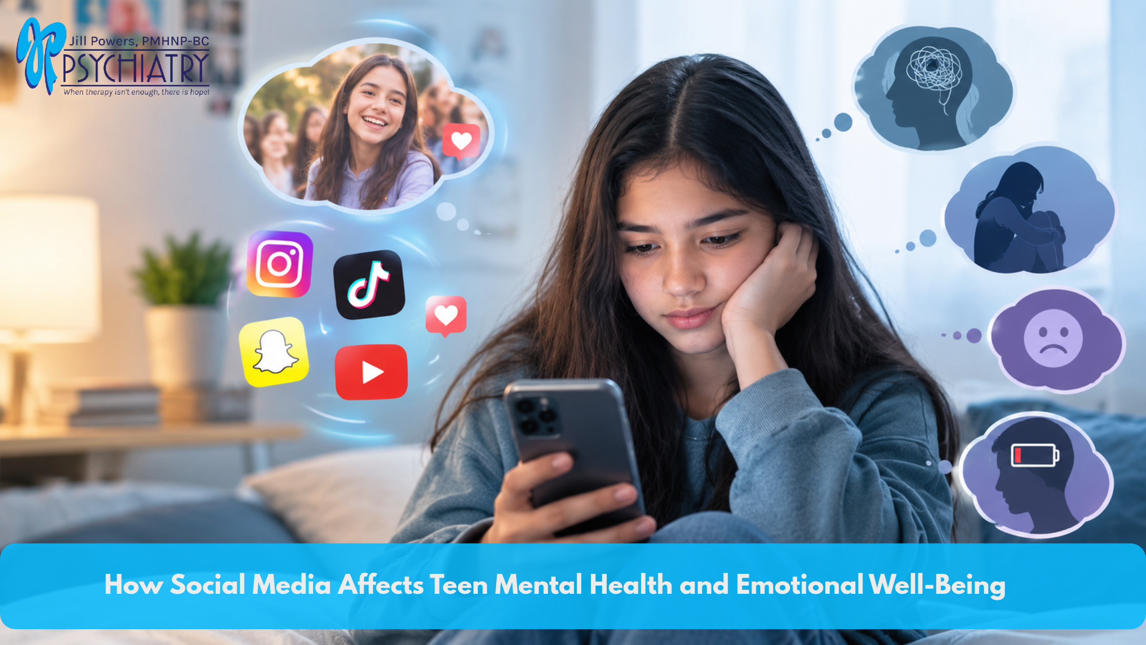 Teenager scrolling on smartphone showing signs of stress from social media use