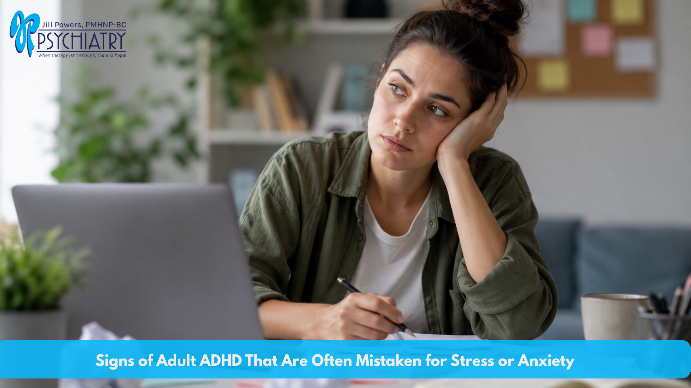 Signs of Adult ADHD That Are Often Mistaken for Stress or Anxiety Adult experiencing difficulty concentrating and feeling overwhelmed due to ADHD symptoms